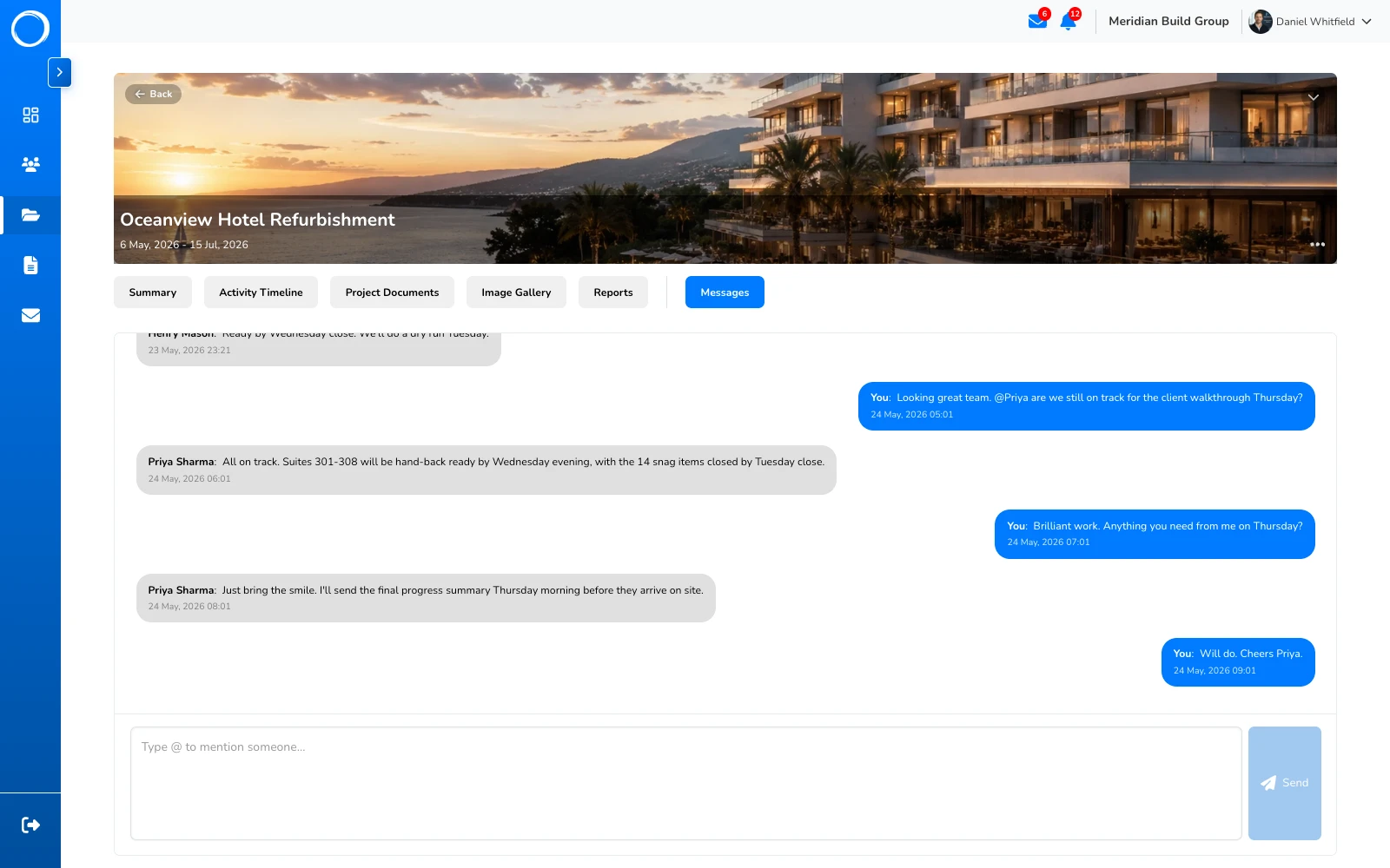 Project messaging in Portal Worx