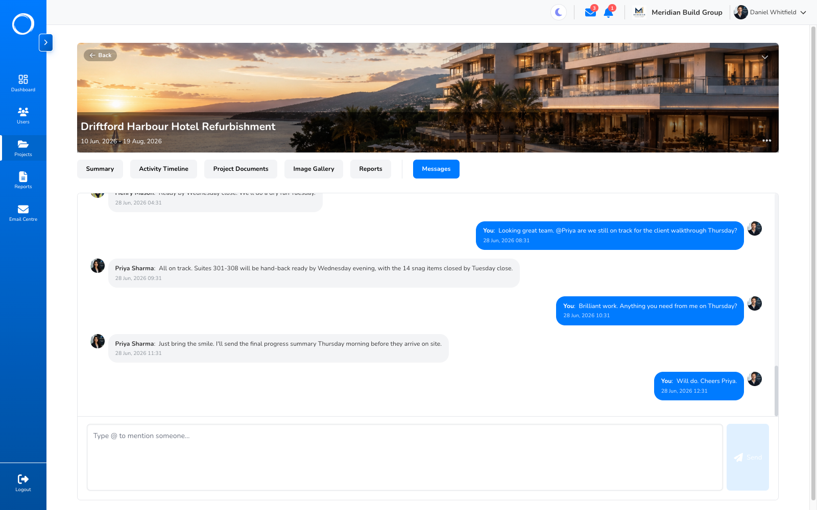 Project messaging in Portal Worx